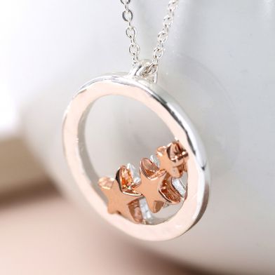 Silver Plated Hoop Necklace with Gold Plated Stars by Peace of Mind